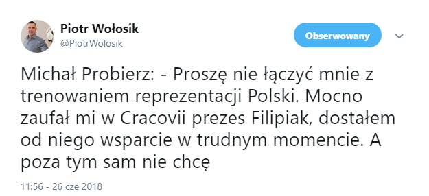 Probierz zabrał głos ws potencjalnej pracy z reprezentacją Polski